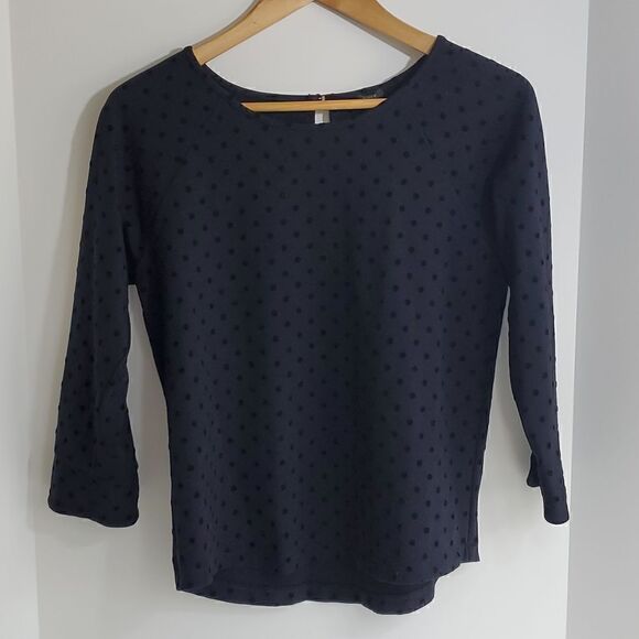 J. Crew Black Velvet Dot Ponte Sweater 3/4 Sleeve Women's Top S - Picture 1 of 8